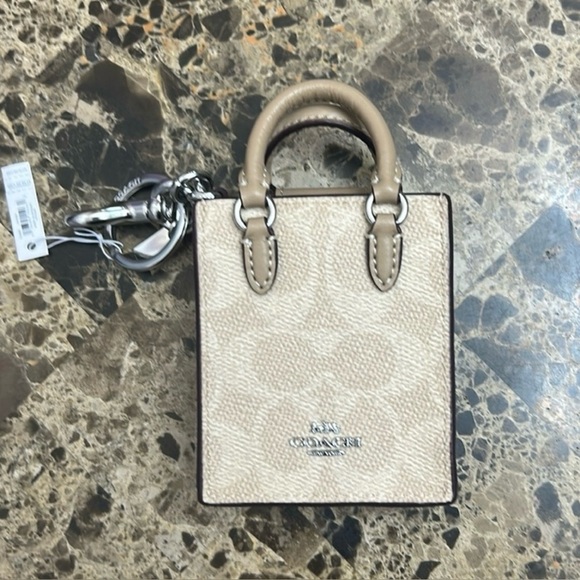 Coach Tan & White Mini Bag Charm with Gold Hardware NEW - Picture 1 of 10